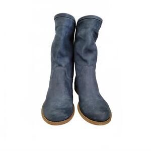VERA GOMMA Made in Italy Blue Distressed Soft Suede Mid Calf Boot Round Toe Siz